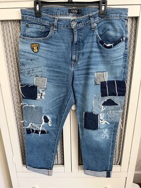 Ralph Lauren Light Blue Patchwork Slim Straight Jeans